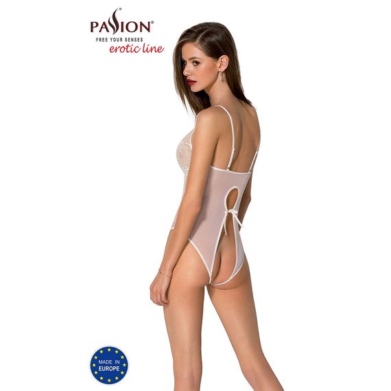 Боді з ажурним декором та відкритим кроком Passion URSULA BODY S/M, white | Зображення 1
