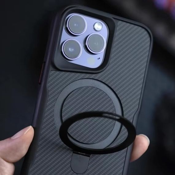 TPU+PC чехол Metal Buttons with MagSafe Carbon Ring для Apple iPhone 14 Pro Max (6.7") Черный | Зображення 2