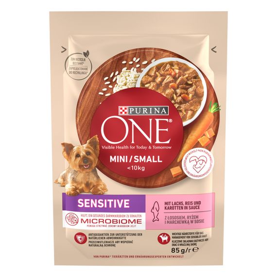 Вологий корм Purina One Mini для собак малих порід з чутливим травленням лосось з рисом та морквою 78шт*85г