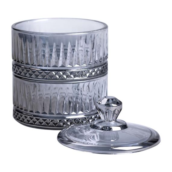 Двохрівнева цукерниця з кришкою скляна Ø 10 см Сіра | Зображення 3