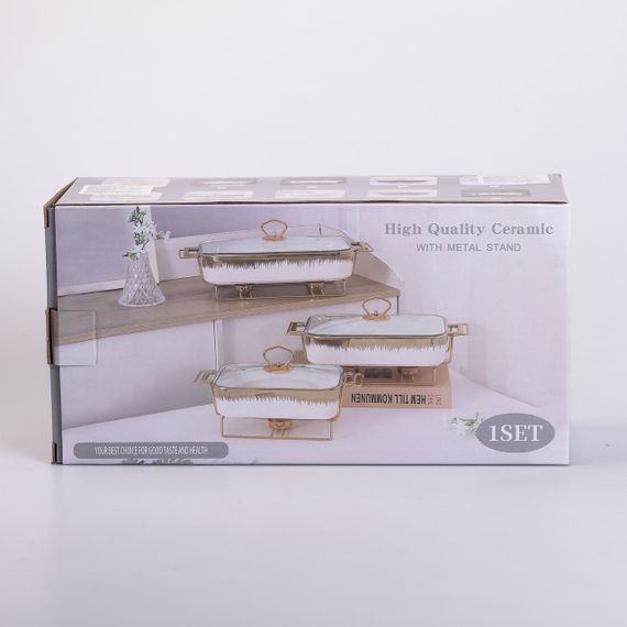 Марміт порцелянаовий із скляною кришкою 38х18.5х15.5 см на металевій підставці 1 л SA1107-S | Зображення 5