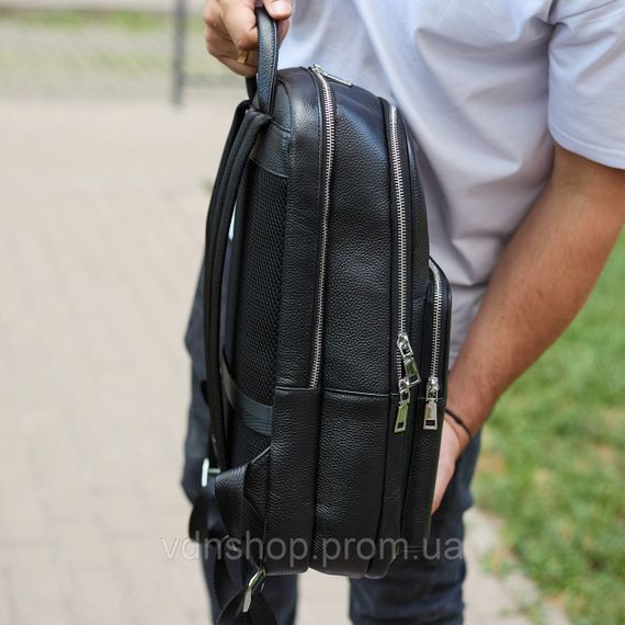 Класичний чоловічий рюкзак зі шкіри 42х30х16, практичний аксесуар для ноутбука та документів, чорний | Зображення 6