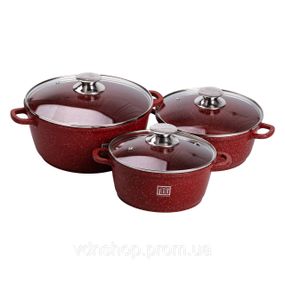 Набор из трех алюминиевых кастрюль с толстым дном и крышками с антипригарным покрытием MGC HP-4-408
