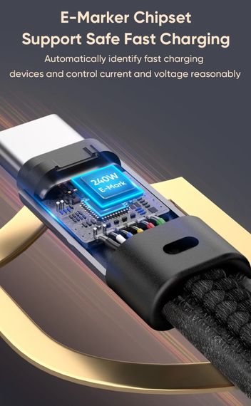 Кабель Primolux Type-C to Type-C PD3.1 240W 5A короткий з карабіном (брелоком) для зарядки - Black | Зображення 6