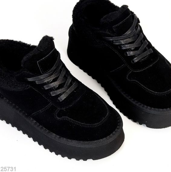 Чорні кросівки уггі натуральна замша + хутро Тедді | Зображення 1