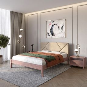 Полуторне дерев&#039;яне ліжко Mebigrand Нью-Йорк ДК Горіх лісовий/Аляска 23 (Бежевий) 120х190 см (MBG-10239)