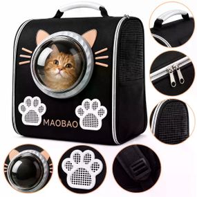 Рюкзак-переноска S-cat1 для котів 36×24×40 см чорний • Рюкзак для котів S-cat1 з прозорим вікном і вентиляцією 36×24×40 см
