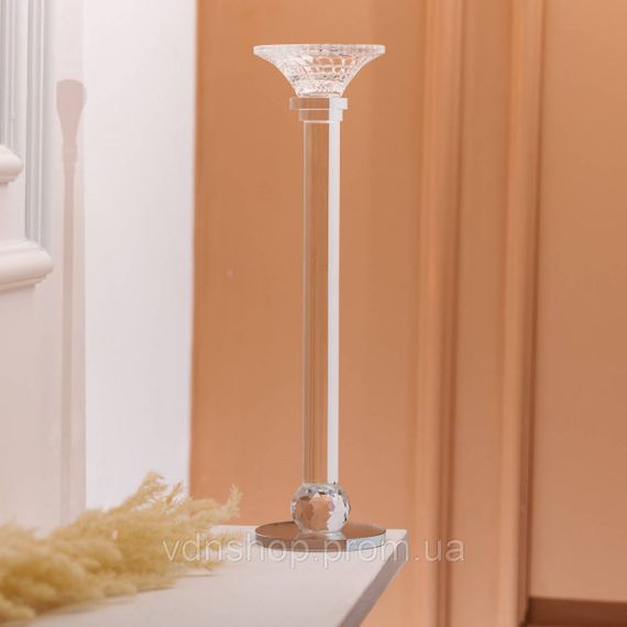 Підсвічник скляний на тонкій ніжці 9×34 см прозорий декоративний підсвічник на стіл HP-4-8M | Зображення 3