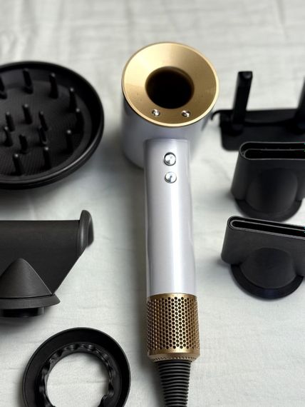 Фен Super Hair Dryer білий з золотом з іонізацією та турборежимом 5 насадок | Зображення 2