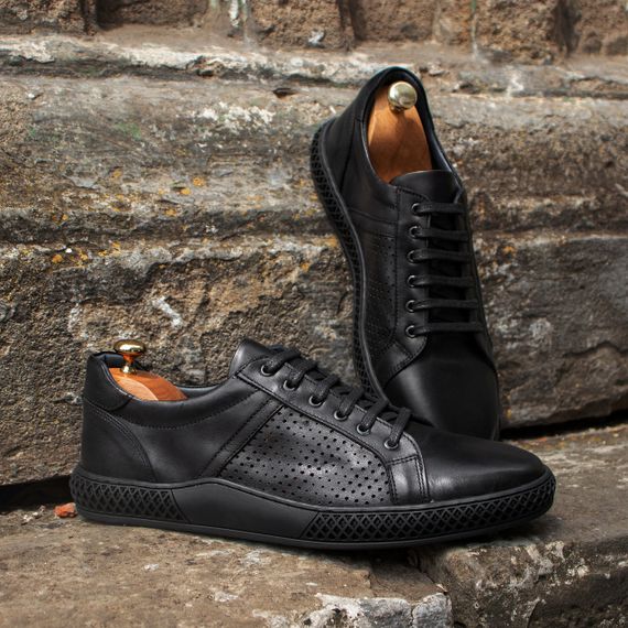 Чорні чоловічі кеди з перфорацією 40 розмір | Зображення 1