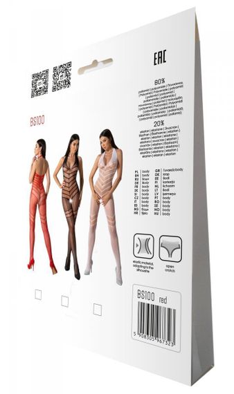 Бодістокінг з плетінням на животику Passion BS100 One Size, red, декоративний шов, з доступом | Зображення 6