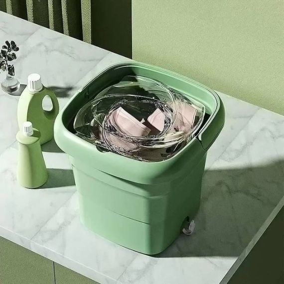 Складана пральна машина Folding Washing Machine силіконова складана стиралка відро 7 л. Зелений | Зображення 2