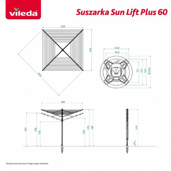 Сушилка для белья Vileda Sun Lift Plus 60 садовая роторная 60 м алюминиевая (168254) | Зображення 1