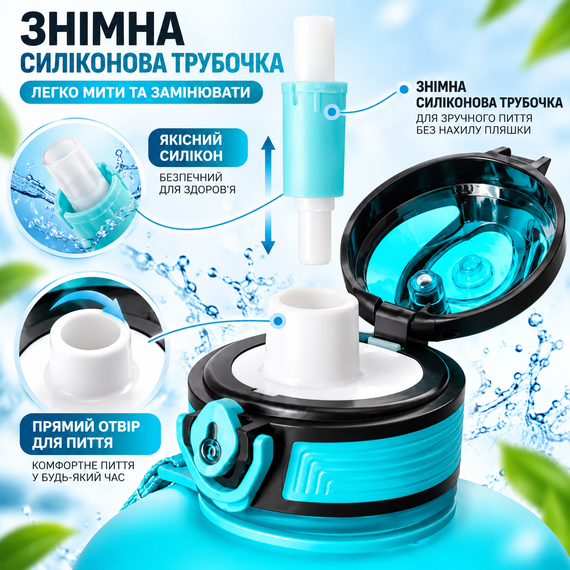 Бутылка для воды KANGZYUAN 2500 мл синяя, спортивная, Tritan без BPA, ударопрочная, с ручкой и ремешком | Зображення 2