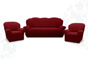 Жаккардовый чехол на диван + 2 кресла без юбки Бордовый