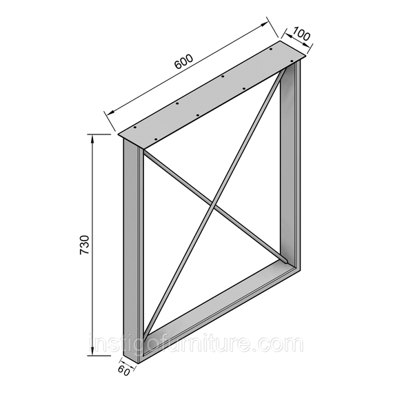Опора ніжка для столу з металу 600×100mm, H=730mm (профільна труба: 60x20mm) Сірий | Зображення 2