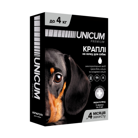 Краплі від бліх та кліщів на холку для собак Unicum premium 0-4 кг (імідаклоприд)/10
