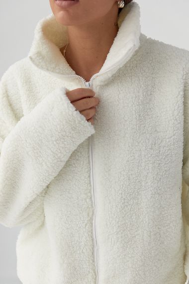 Жіночий кардиган із хутра Тедді на блискавці - білий цвет, M (є розміри) | Зображення 3