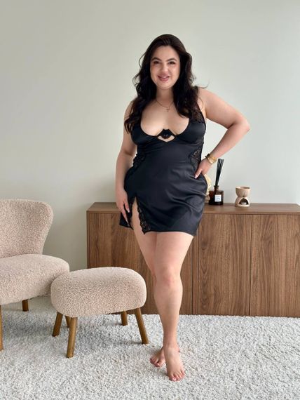 Еротичний чорний пеньюар PLUS SIZE з мереживом | Зображення 6