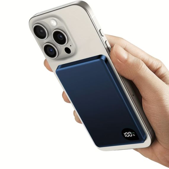 Магнітний бездротовий повербанк 5000 mAh MagSafe 15 W, портативний тонкий павербанк 0,9 см, Сірий | Зображення 3