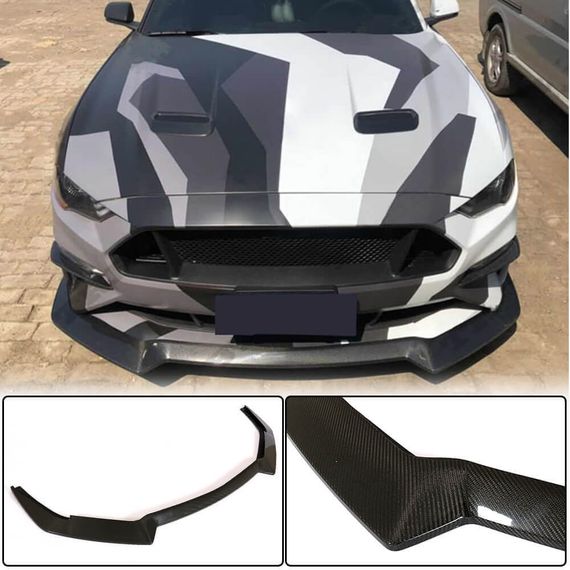 Накладка на передній бампер Lip (2017-2020, Карбон) для Ford Mustang рр