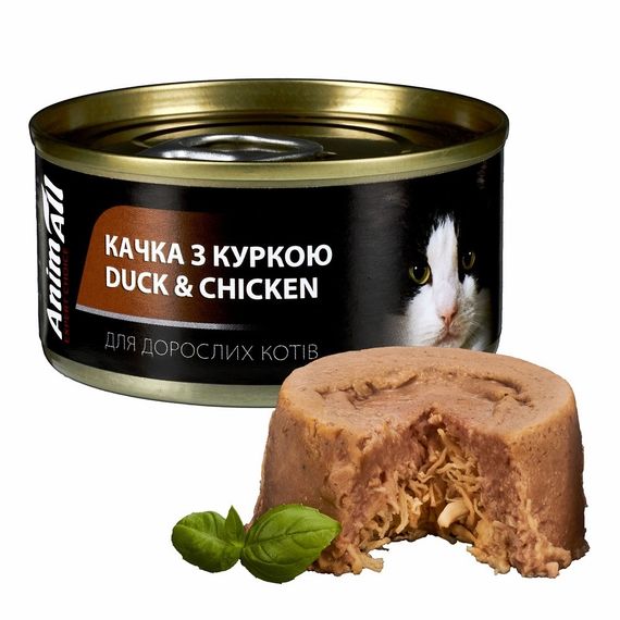 Влажный корм для котов с уткой и курицей Animall Cat Wet, 80 гр
