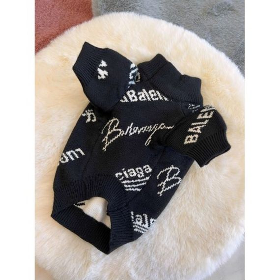 Брендовый свитер для собак Balenciaga New Collection 23/24 двухслойная вязка, с надписями по cпинке, черный | Зображення 3