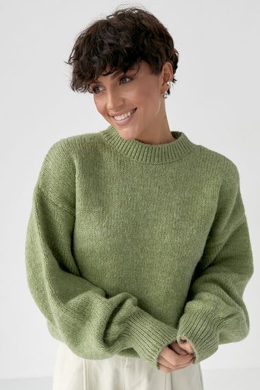 В'язана кофта з рукавами-ліхтариками - зелений цвет, ONE SIZE (є розміри) | Зображення 4