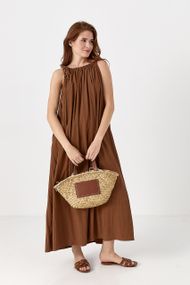 Сарафан на бретелях-бусах розкльошений - коричневий цвет, ONE SIZE (є розміри)