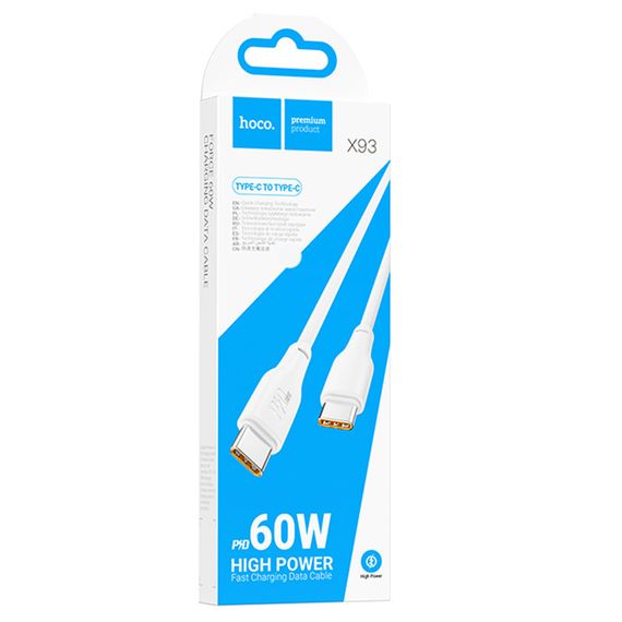 Дата кабель Hoco X93 Force Type-C to Type-C 60W (2m) White | Зображення 1