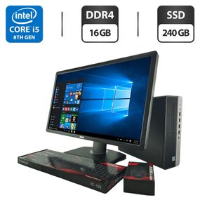 Комплект ПК: комп'ютер HP ProDesk 600 G4 SFF / Intel Core i5-8400 (6 ядер по 2,8 - 4,0 ГГц) / 16 ГБ DDR4 / 240 ГБ SSD / Intel UHD Graphics 630 + Монітор 24" (1920x1080) TN б/в
