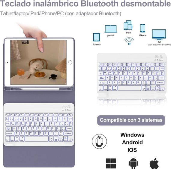 Чохол з магнітною Bluetooth клавіатурою для iPad 9.7”, iPad 5, 6 покоління, Pro, Air 1/2 з підсвіткою, тримачем стилуса лавандовий | Зображення 4