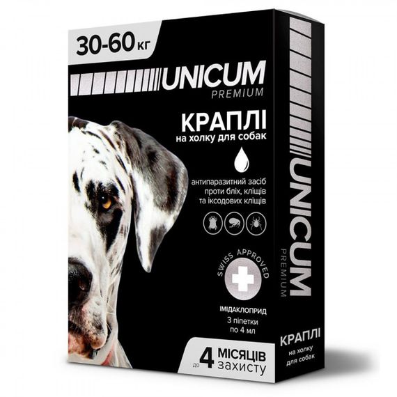 Капли от блох и клещей для собак весом 30-60 кг Unicum premium, 3 пип