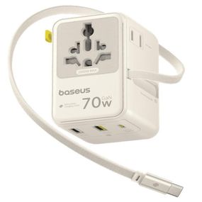 Мережевий універсальний перехідник Baseus CG11 70W with retractable cable (2USB-A/3C/1Socket) (E0307E) Off-White