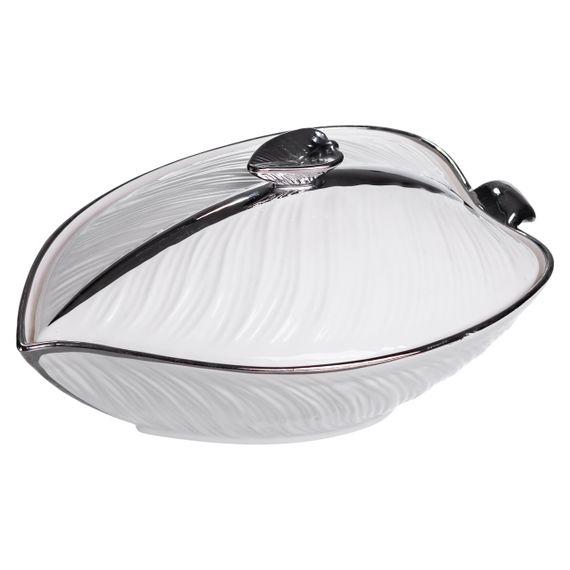 Супниця 800 (мл) порцелянова 26×18×14 (см) з кришкою Білий з сріблом XL-4074AS