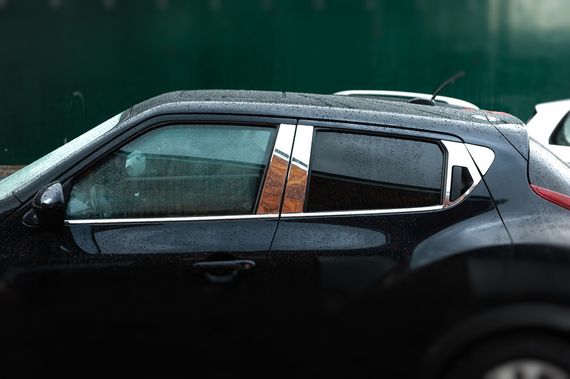 Молдинг дверных стоек (8 шт, нерж) для Nissan Juke 2010-2019 гг