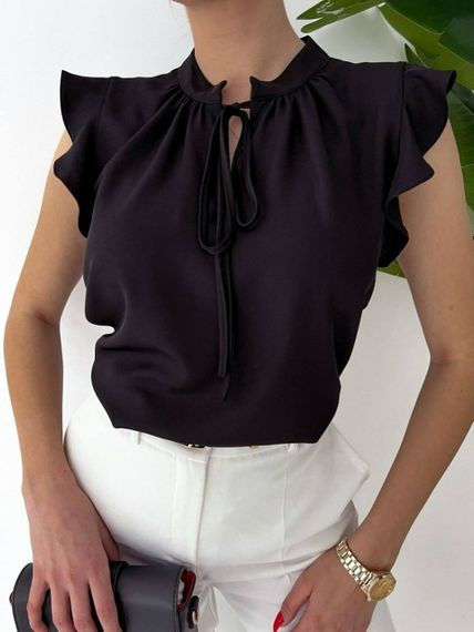 Женская легкая летняя блуза с крылышком MM1108 цвет черный, размер 42/44 | Зображення 2