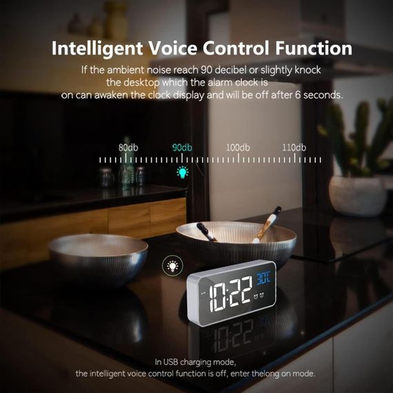 Цифровий будильник із великим LED-дисплеєм, термометром, 13 мелодіями та USB-портом зарядки | Зображення 3