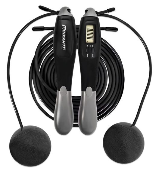 Скакалка з лічильником EasyFit TwinRope швидкісна 2,8 м чорна-сіра (EF-1909-GY)