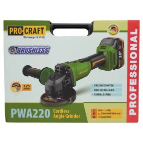 Болгарка аккумуляторная Procraft PWA220 (1 акб 4 Ач)
