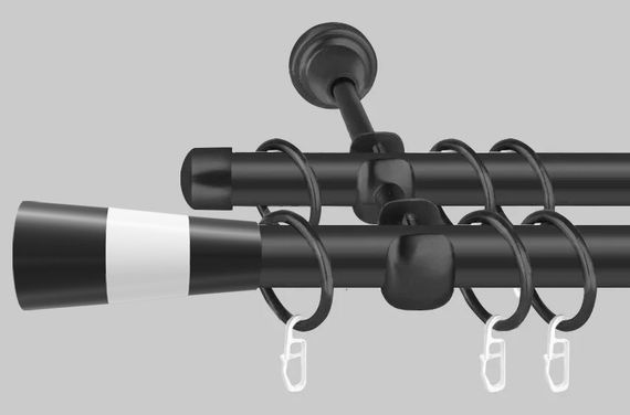 Карниз для штор металевий, дворядний 19 мм , Чорний Валео (чорний+білий) 240 див.