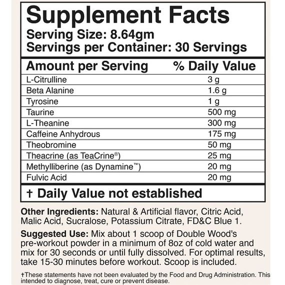 Комплекс до тренування Double Wood DWS Pre-Workout 260 g /30 servings/ Blue Raspberry | Зображення 1