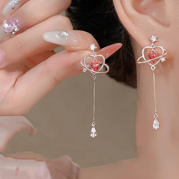 Сережки з сердечками, сережки сердечки, сережки сердечко, сережки з камінцями, сережки з камінчиками, сережки з підвісками | Зображення 3