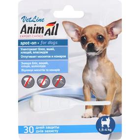 Краплі для собак Animall VetLine Spot-on проти бліх від 1.5 до 4кг, 0.8мл