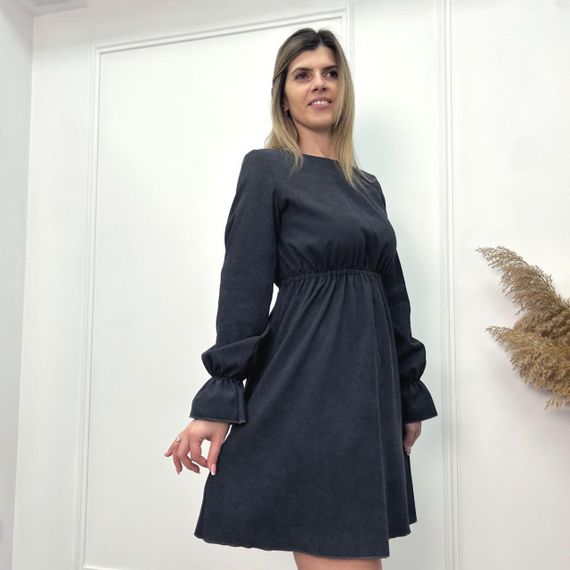 Женское модное вельветовое платье с завышенной талией GF08574 цвет темно-серый, размер 46/48 | Зображення 4