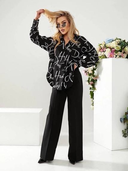 Женская свободная блуза с принтом GF07931 цвет черный, размер 46/48 | Зображення 1