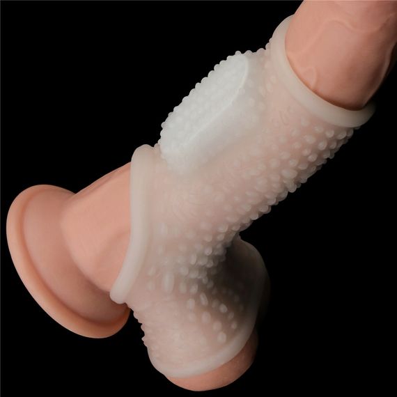 Насадка на член - Vibrating Drip Knights Ring With Scrotum Sleeve White Sex Aura | Зображення 6