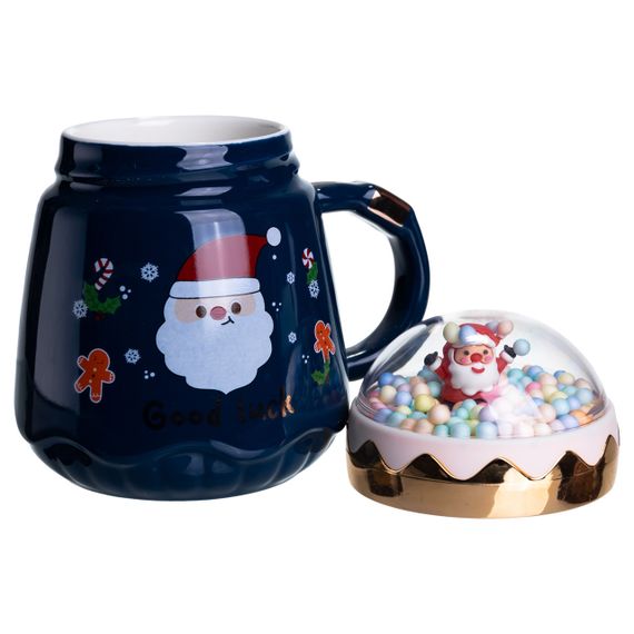 Чашка фарфоровая с крышкой Christmas 400 (мл) Синий Yiwu FM-CS-41B | Зображення 2