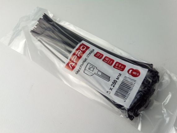 Хомут пластиковий APRO 200х3 (100 шт. в уп.) чорний, 1 ПАКОВКА (CT-B3200)