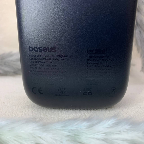Павербанк Baseus QPow3 20000 mAh, швидка зарядка 22.5W, USB-C + Lightning, чорний | Зображення 4